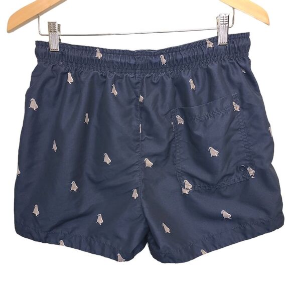 H&M Mens Navy Walrus Print Lined Swimming Trunks Shorts M - Picture 3 of 8